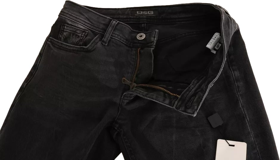 Dolce & Gabbana Black Slim Fit Cotton Jeans D&G Pants Zwart