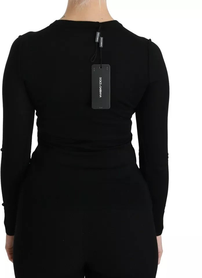 Dolce & Gabbana Black Virgin Wool Long Sleeve Top Blouse Top Zwart