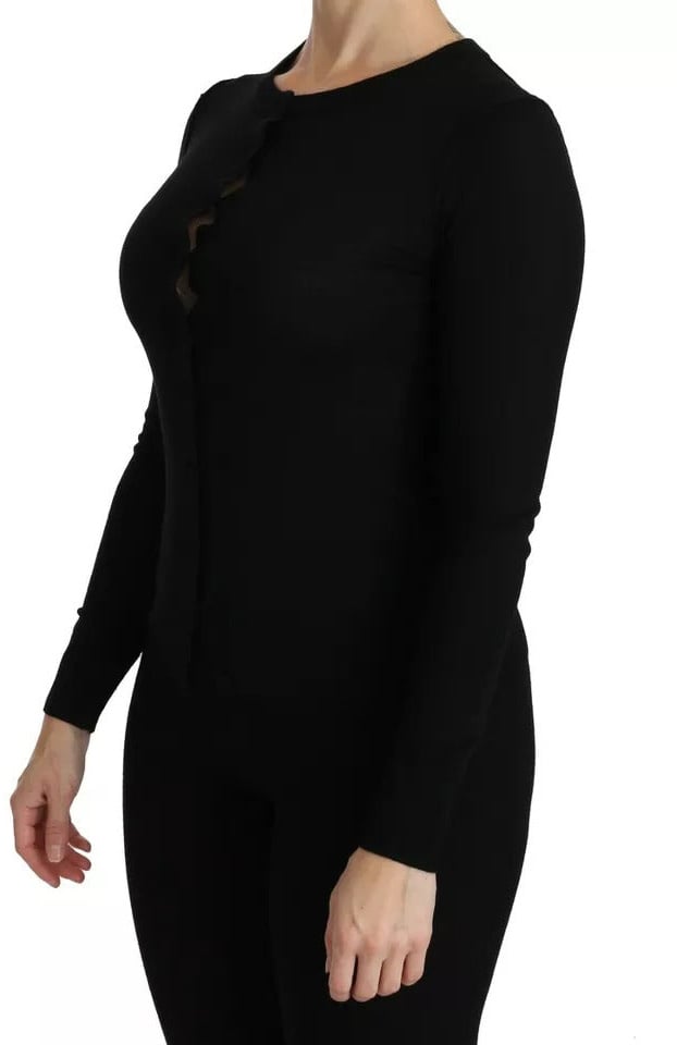 Dolce & Gabbana Black Virgin Wool Long Sleeve Top Blouse Top Zwart