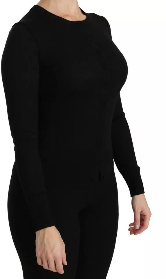 Dolce & Gabbana Black Virgin Wool Long Sleeve Top Blouse Top Zwart