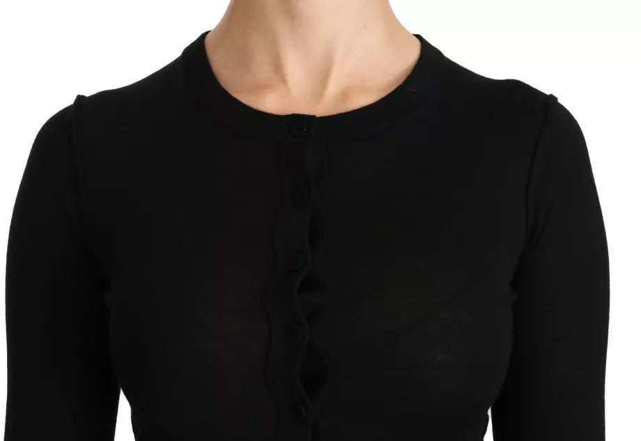 Dolce & Gabbana Black Virgin Wool Long Sleeve Top Blouse Top Zwart