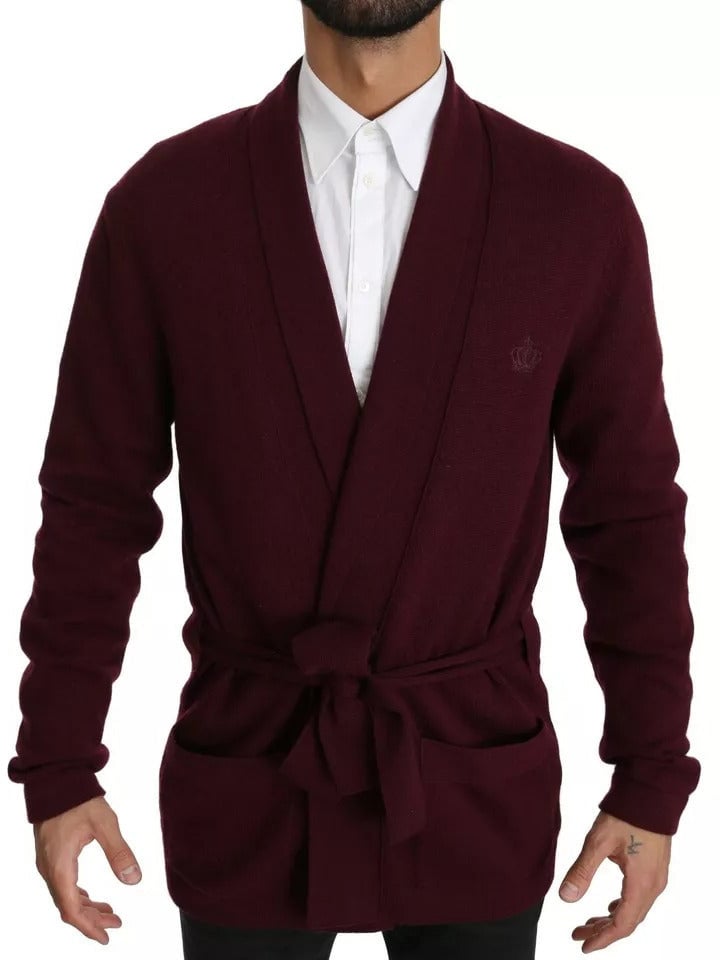 Dolce & Gabbana Bordeaux Cashmere Crown Cardigan Sweater Maroon