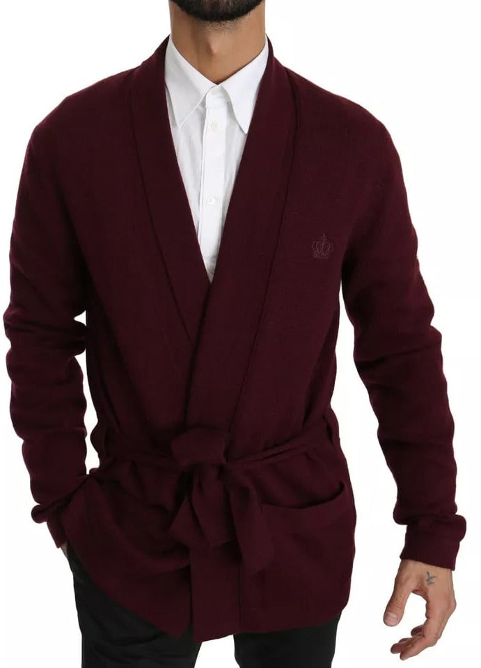 Dolce & Gabbana Bordeaux Cashmere Crown Cardigan Sweater Maroon