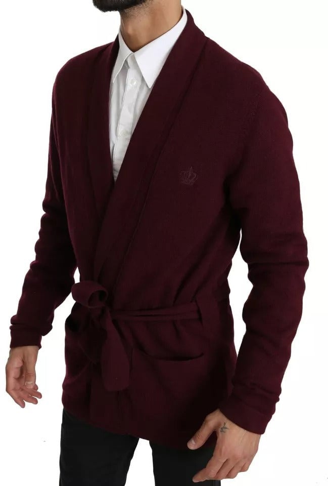Dolce & Gabbana Bordeaux Cashmere Crown Cardigan Sweater Maroon