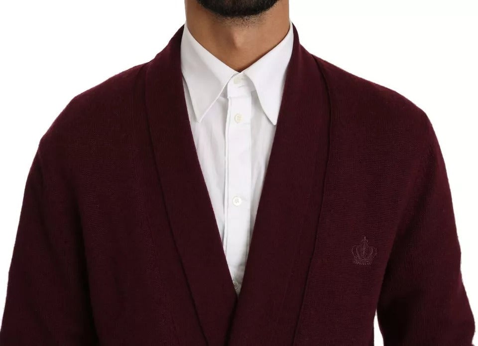 Dolce & Gabbana Bordeaux Cashmere Crown Cardigan Sweater Maroon