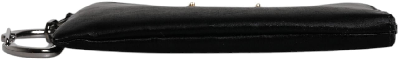 Dolce & Gabbana Black Nylon Logo Plaque Keyring Pouch Clutch Bag Zwart