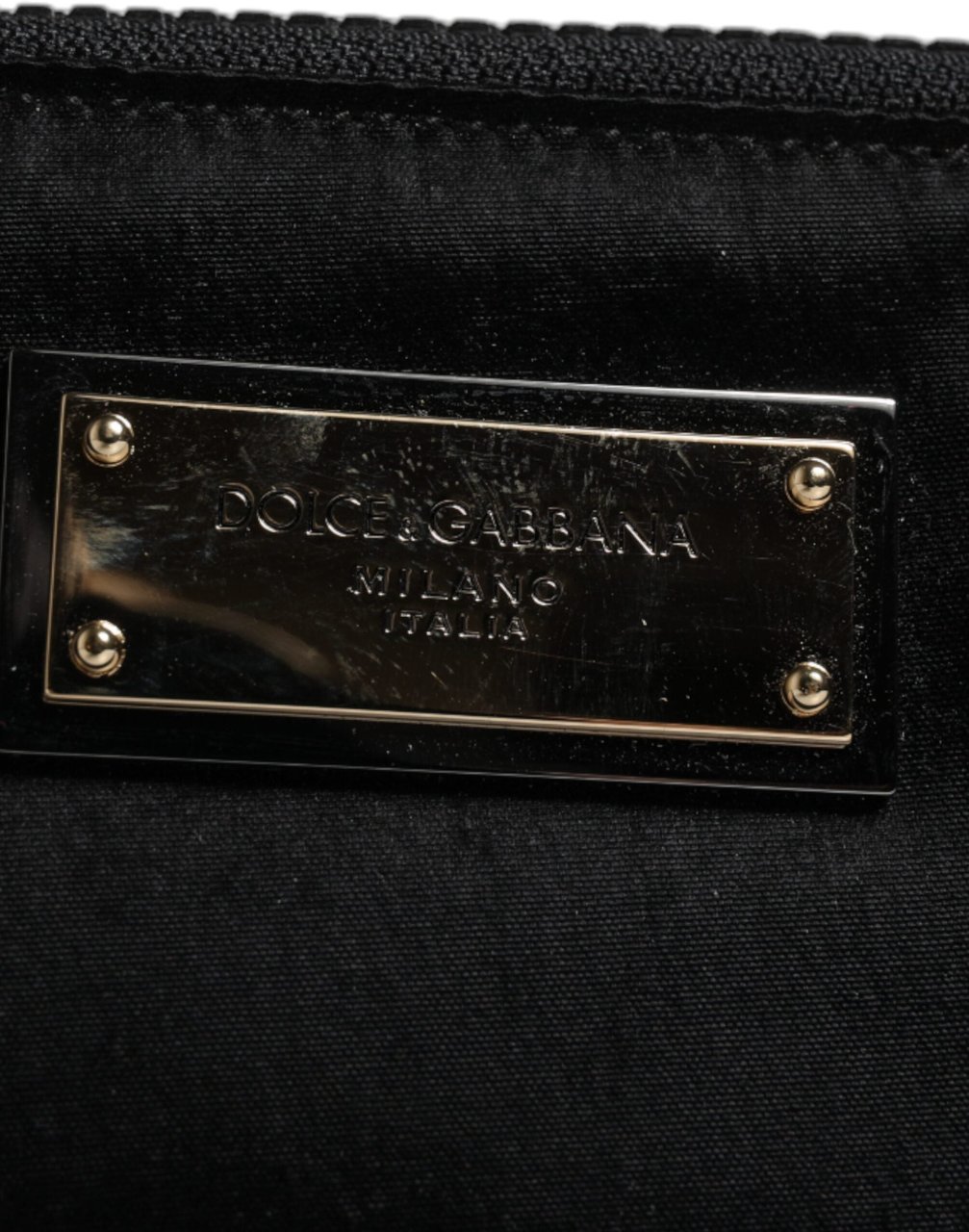 Dolce & Gabbana Black Nylon Logo Plaque Keyring Pouch Clutch Bag Zwart