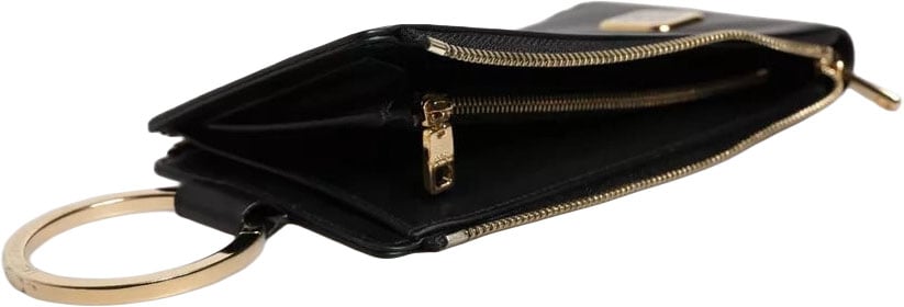 Dolce & Gabbana Black Leather Logo Plaque Neck Strap Card Coin Wallet Zwart