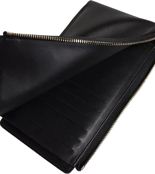 Dolce & Gabbana Black Leather Logo Plaque Neck Strap Card Coin Wallet Zwart