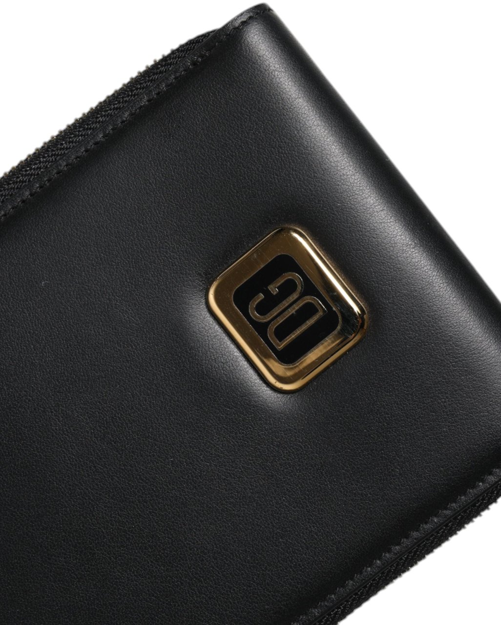 Dolce & Gabbana Black Leather Logo Plaque Neck Strap Card Coin Wallet Zwart