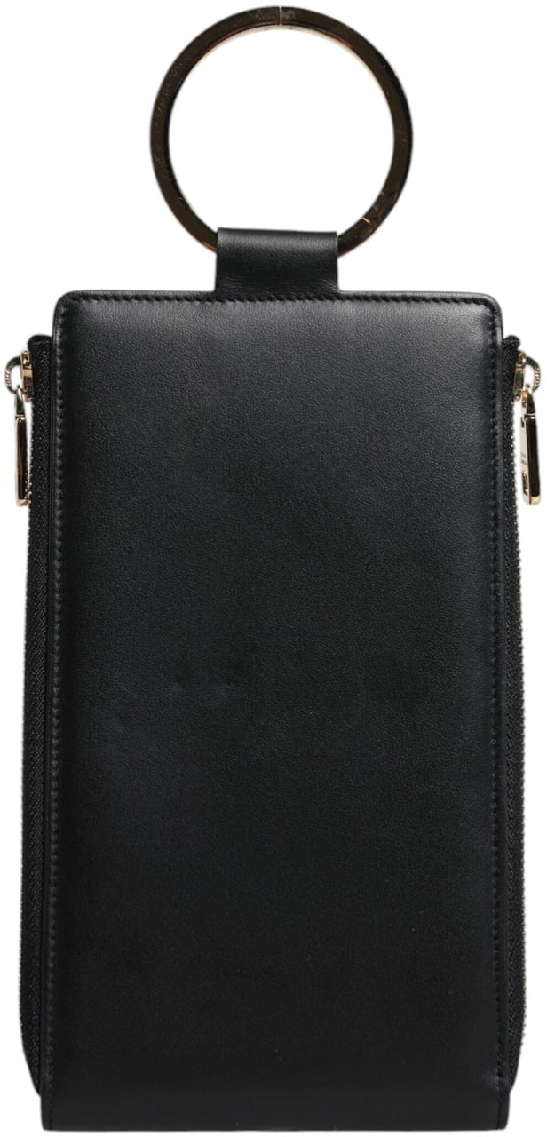 Dolce & Gabbana Black Leather Logo Plaque Neck Strap Card Coin Wallet Zwart