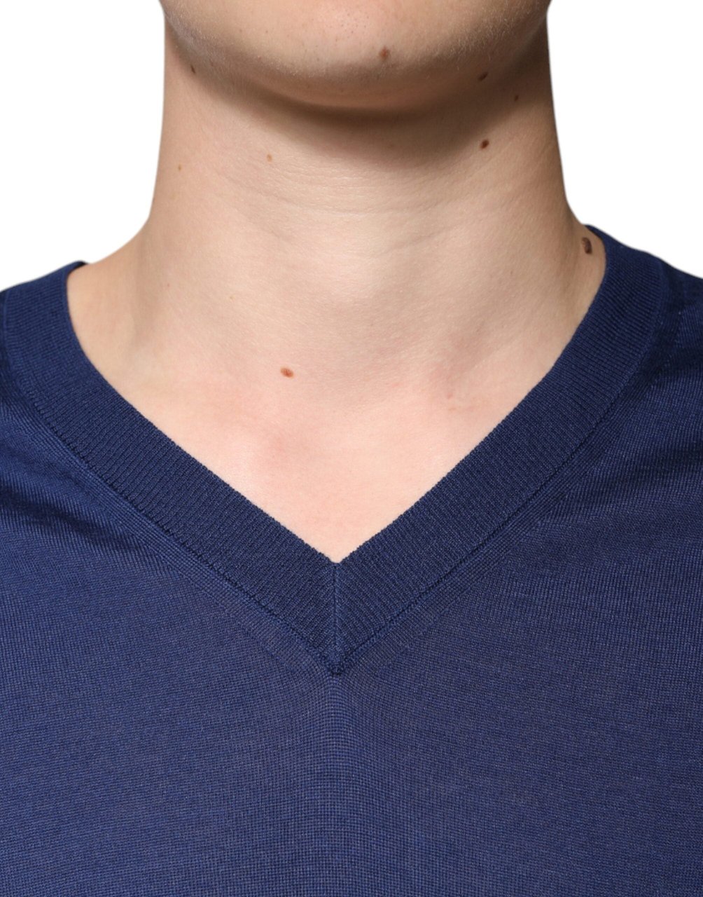 Dolce & Gabbana Navy Blue Cashmere V-neck Pullover Sweater Blauw