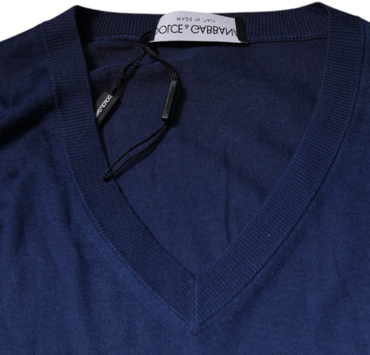 Dolce & Gabbana Navy Blue Cashmere V-neck Pullover Sweater Blauw