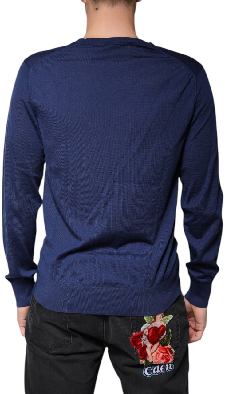 Dolce & Gabbana Navy Blue Cashmere V-neck Pullover Sweater Blauw