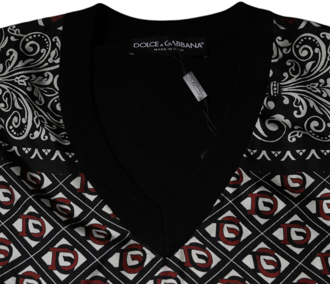 Dolce & Gabbana Black Logo Wool V-neck Pullover Sweater Zwart