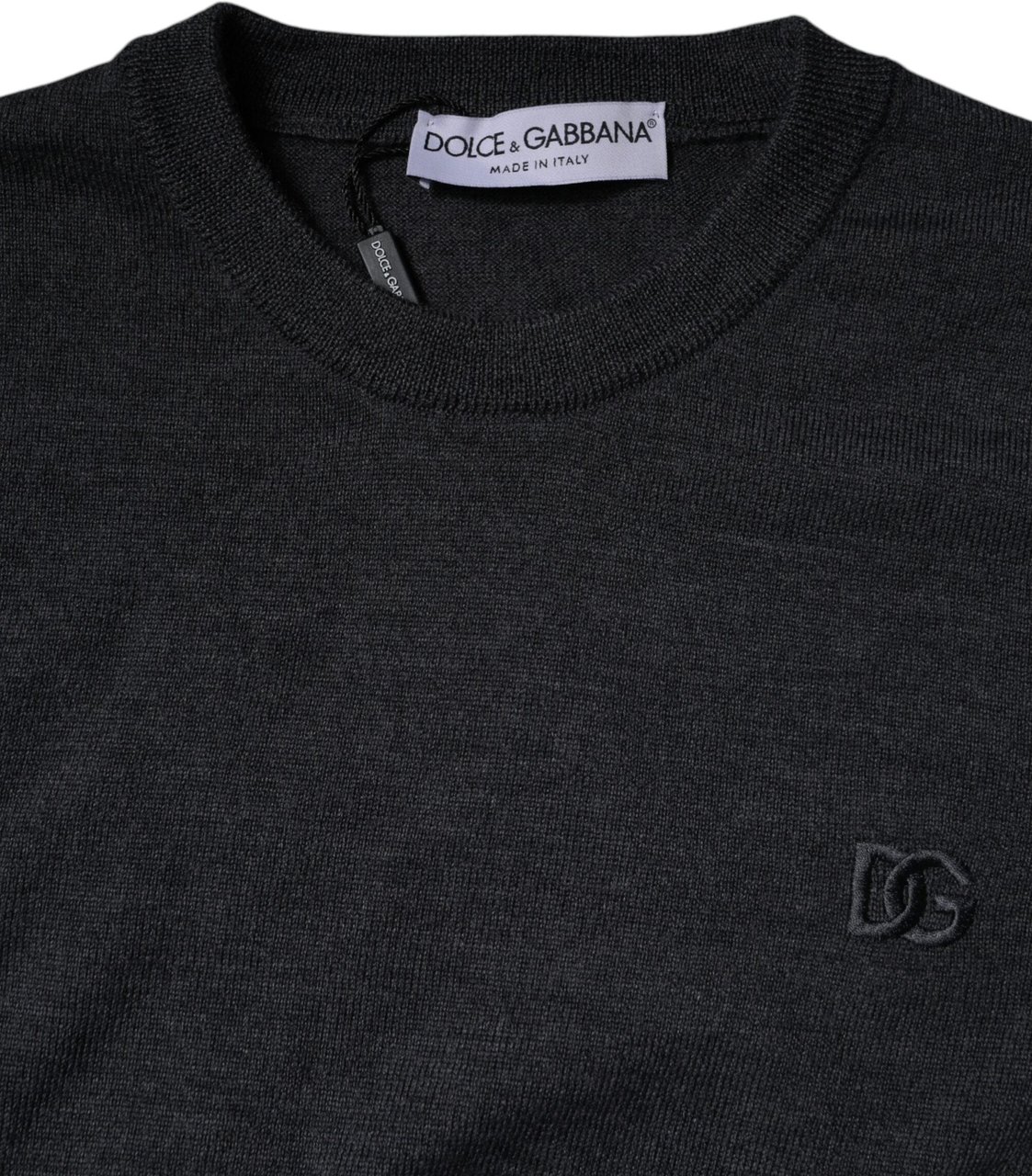 Dolce & Gabbana Dark Gray DG Logo Crew Neck Pullover Sweater Grijs