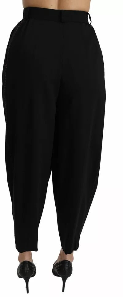 Dolce & Gabbana Black Wool High Waist Pleat Front Cropped Pants Zwart