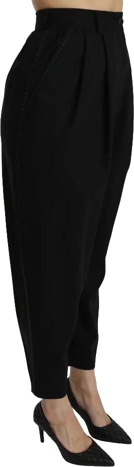 Dolce & Gabbana Black Wool High Waist Pleat Front Cropped Pants Zwart