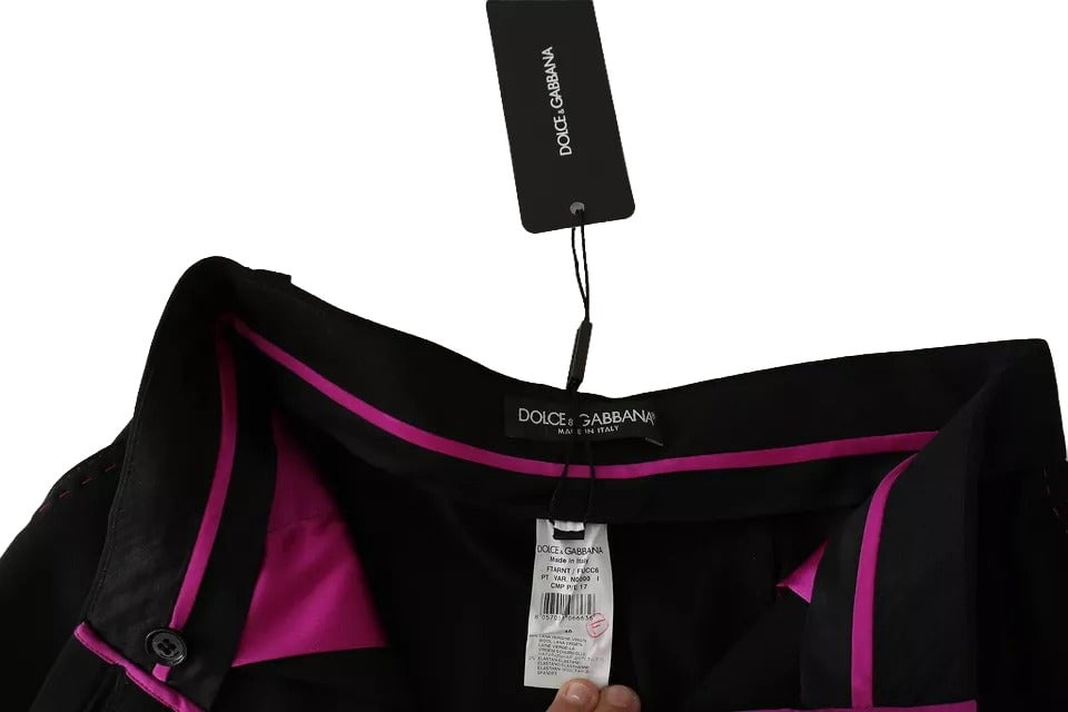 Dolce & Gabbana Black Wool High Waist Pleat Front Cropped Pants Zwart