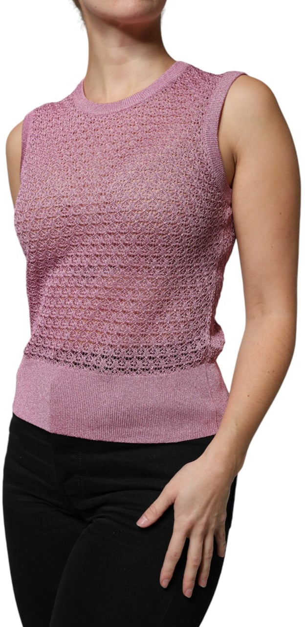 Dolce & Gabbana Pink Mesh See Through Sleeveless Tank Top Roze
