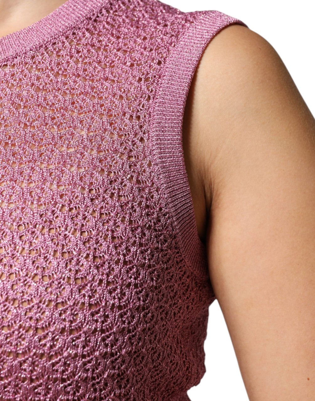 Dolce & Gabbana Pink Mesh See Through Sleeveless Tank Top Roze