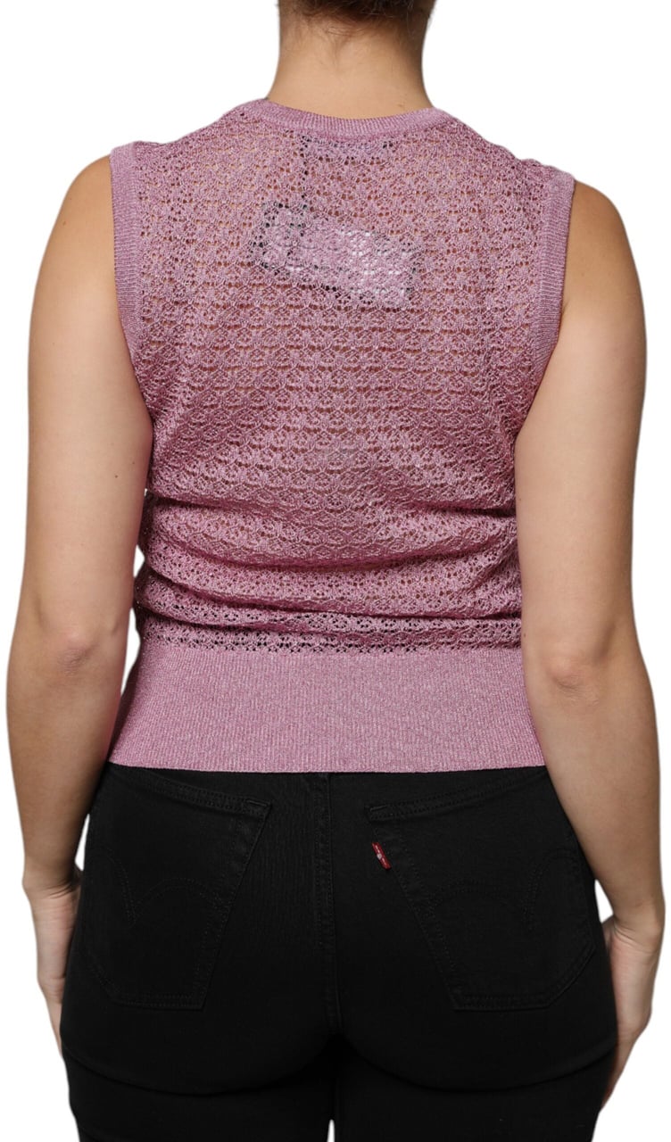 Dolce & Gabbana Pink Mesh See Through Sleeveless Tank Top Roze