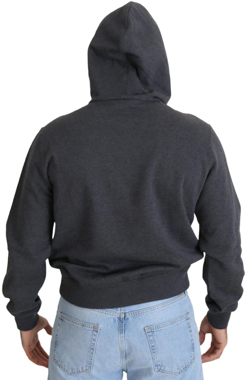 Dolce & Gabbana Gray Logo Cotton Hooded Sweatshirt Sweater Grijs