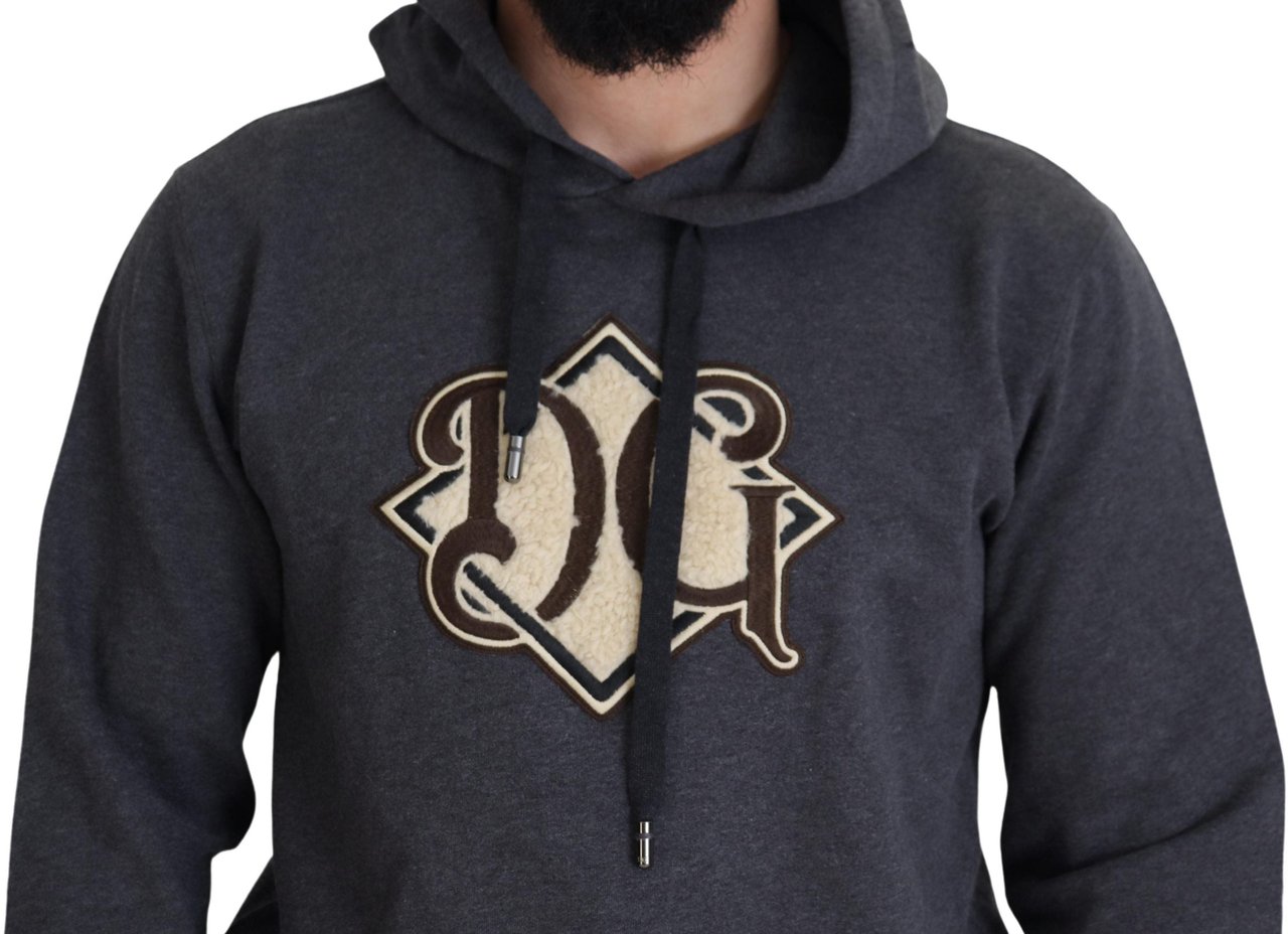 Dolce & Gabbana Gray Logo Cotton Hooded Sweatshirt Sweater Grijs