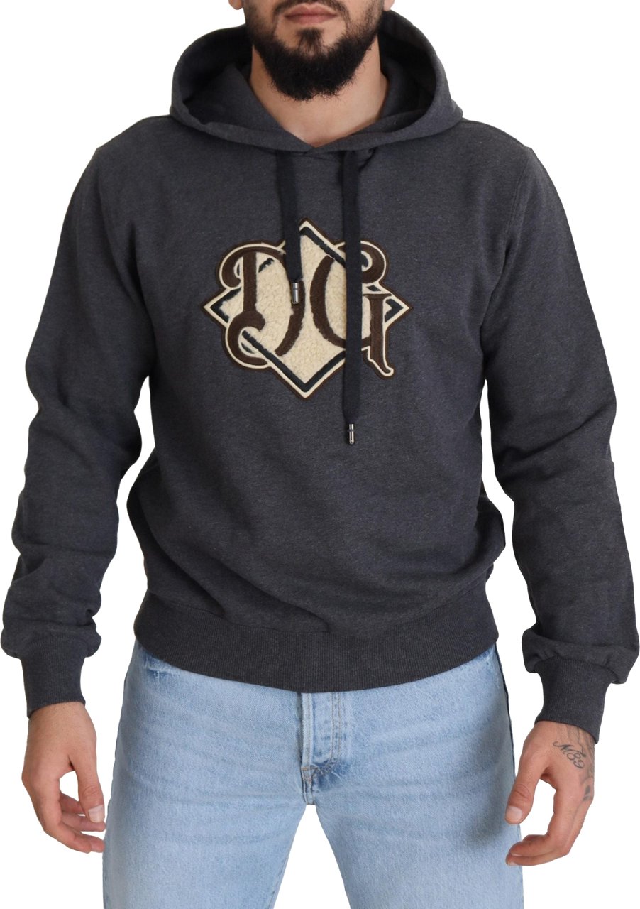 Dolce & Gabbana Gray Logo Cotton Hooded Sweatshirt Sweater Grijs
