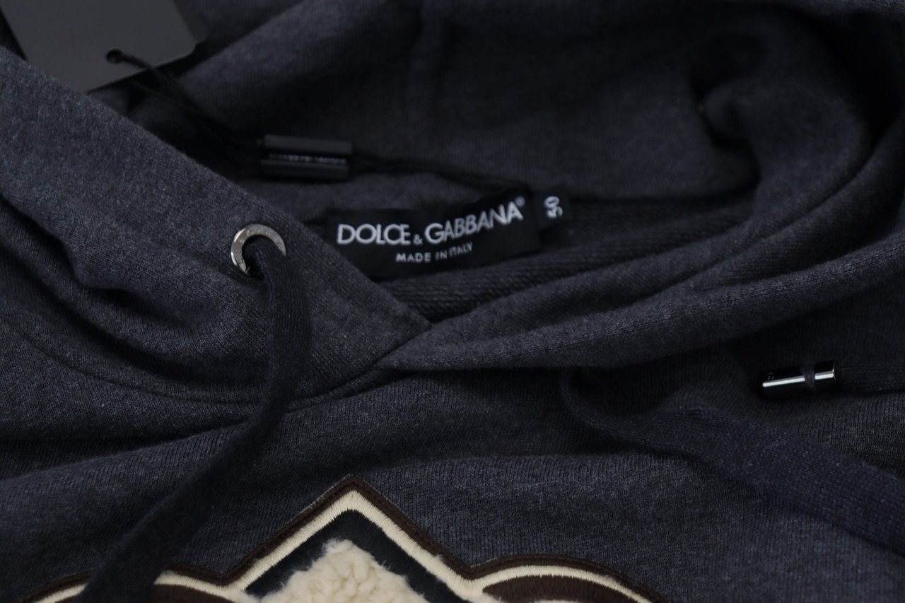 Dolce & Gabbana Gray Logo Cotton Hooded Sweatshirt Sweater Grijs