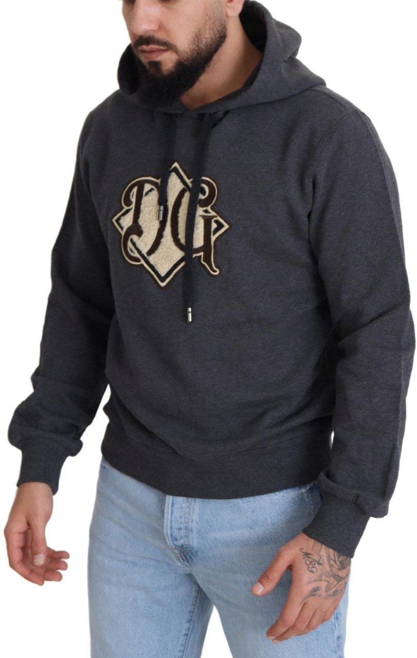 Dolce & Gabbana Gray Logo Cotton Hooded Sweatshirt Sweater Grijs