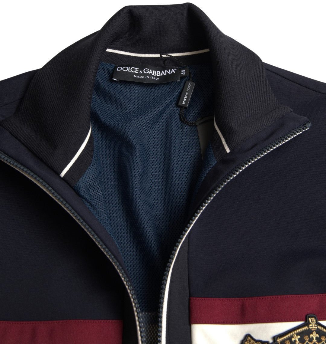 Dolce & Gabbana Blue Cardigan Heraldic Full Zip Sweater Blauw