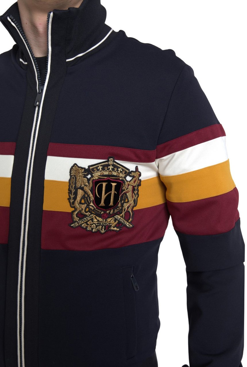 Dolce & Gabbana Blue Cardigan Heraldic Full Zip Sweater Blauw
