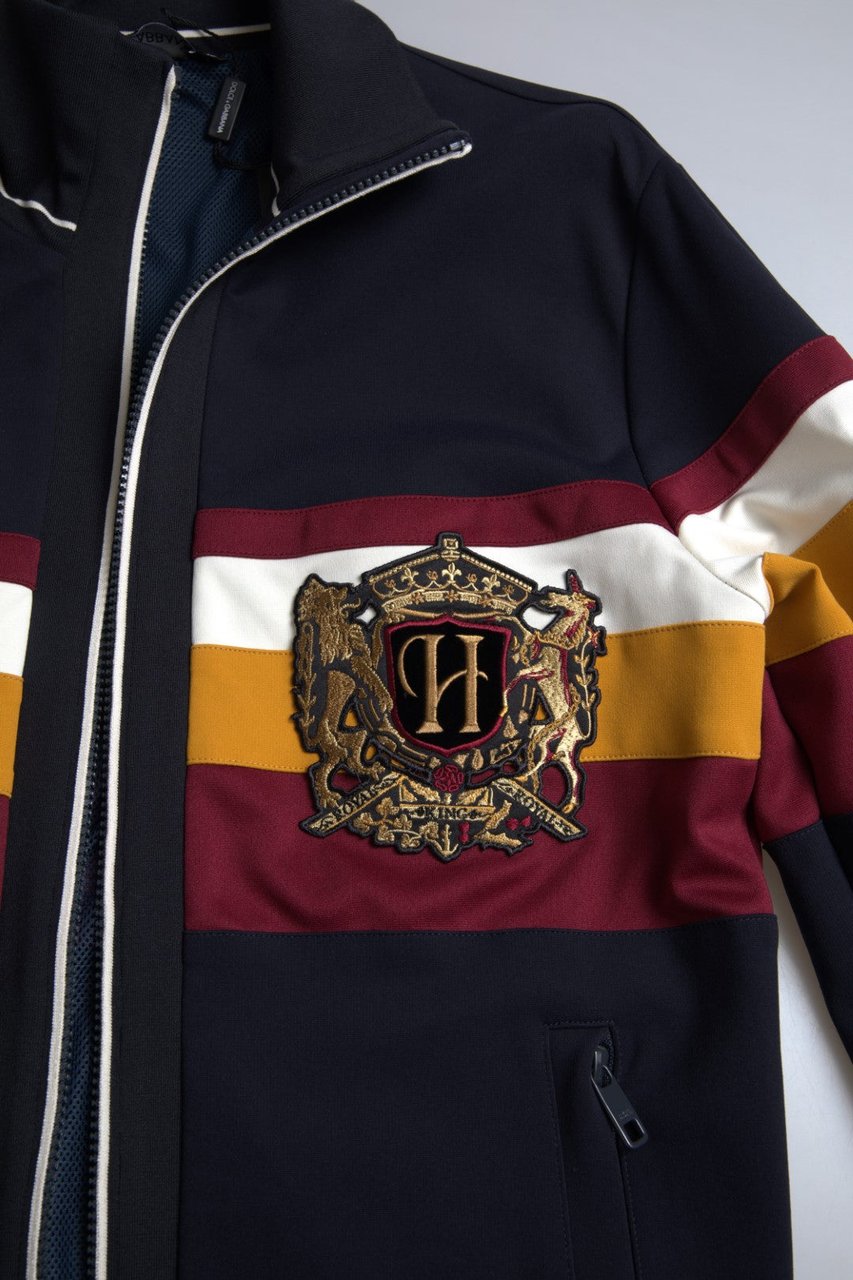 Dolce & Gabbana Blue Cardigan Heraldic Full Zip Sweater Blauw