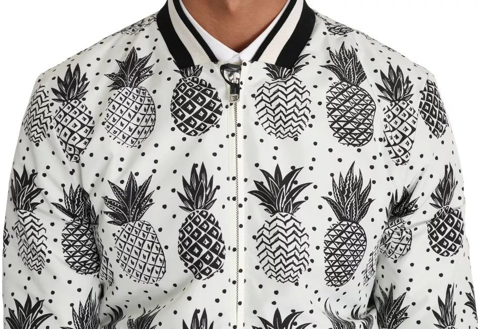 Dolce & Gabbana White Black Pineapple Bomber Coat Jacket Wit