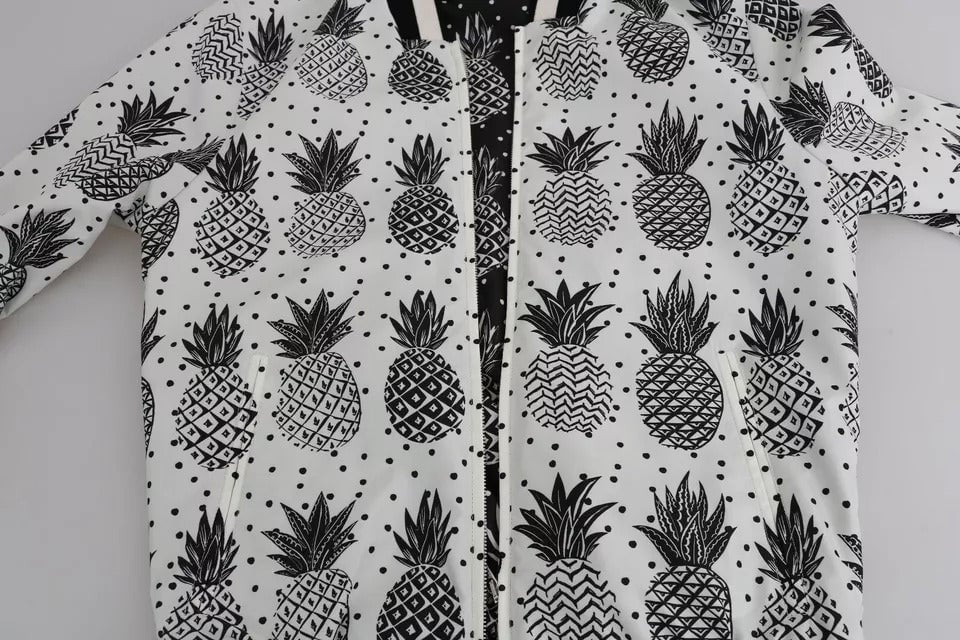 Dolce & Gabbana White Black Pineapple Bomber Coat Jacket Wit