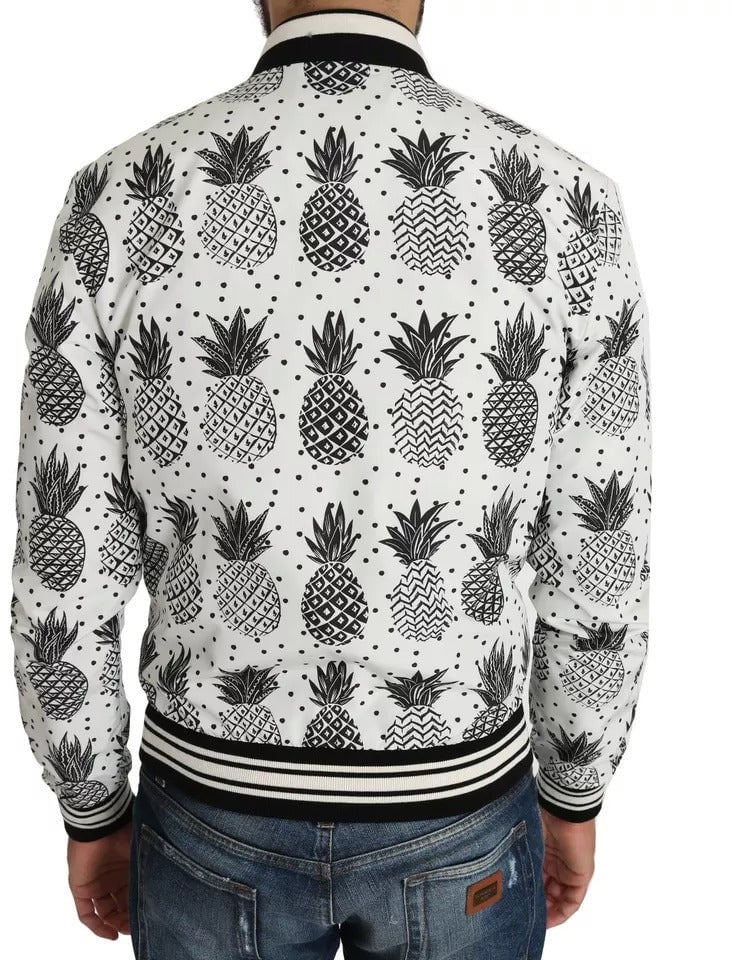 Dolce & Gabbana White Black Pineapple Bomber Coat Jacket Wit