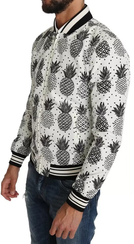 Dolce & Gabbana White Black Pineapple Bomber Coat Jacket Wit