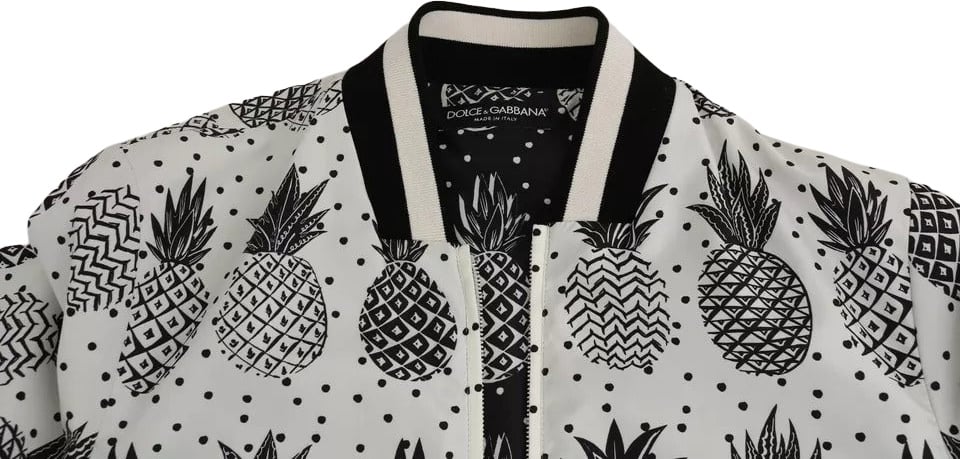 Dolce & Gabbana White Black Pineapple Bomber Coat Jacket Wit