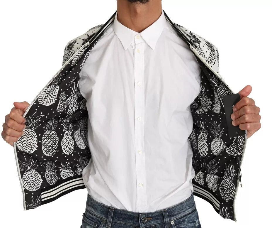 Dolce & Gabbana White Black Pineapple Bomber Coat Jacket Wit