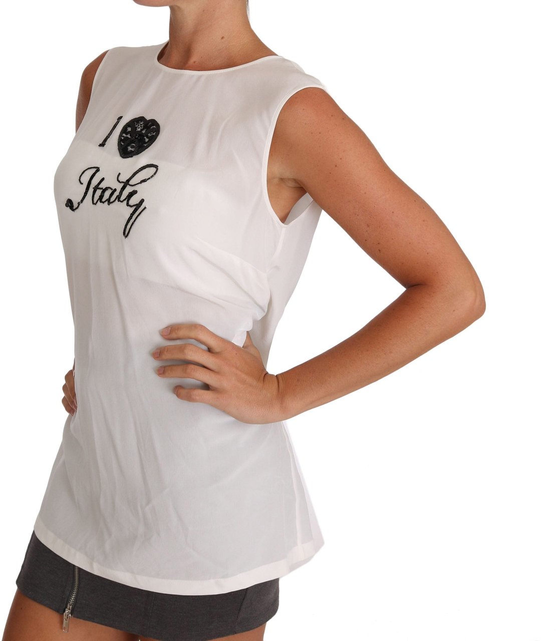 Dolce & Gabbana White Silk I LOVE ITALY Cami T-shirt Wit