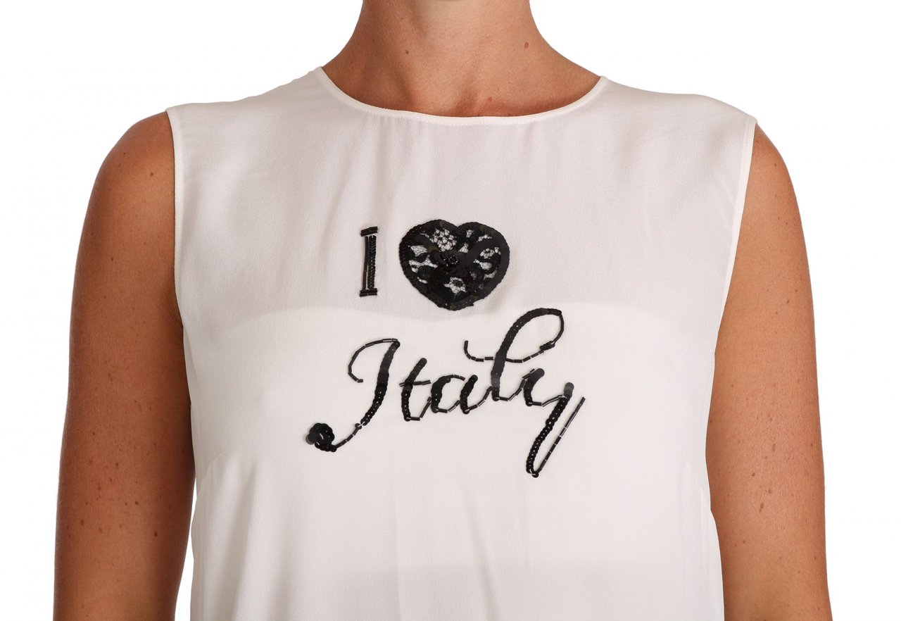 Dolce & Gabbana White Silk I LOVE ITALY Cami T-shirt Wit