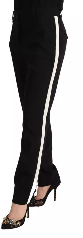 Dolce & Gabbana Black White Stripes Wool Tapered Pants Zwart