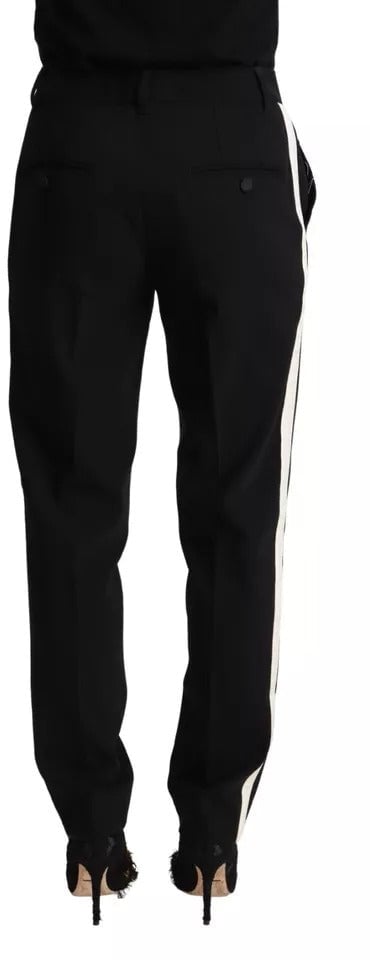 Dolce & Gabbana Black White Stripes Wool Tapered Pants Zwart