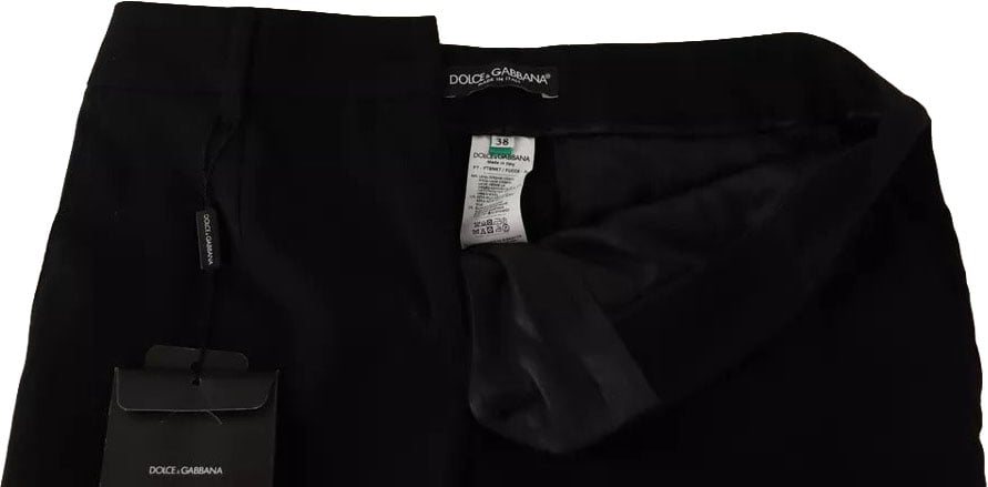 Dolce & Gabbana Black White Stripes Wool Tapered Pants Zwart
