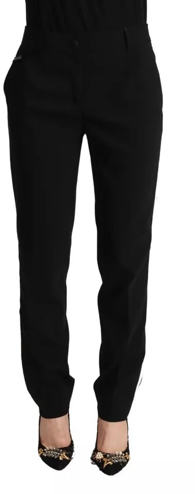 Dolce & Gabbana Black White Stripes Wool Tapered Pants Zwart