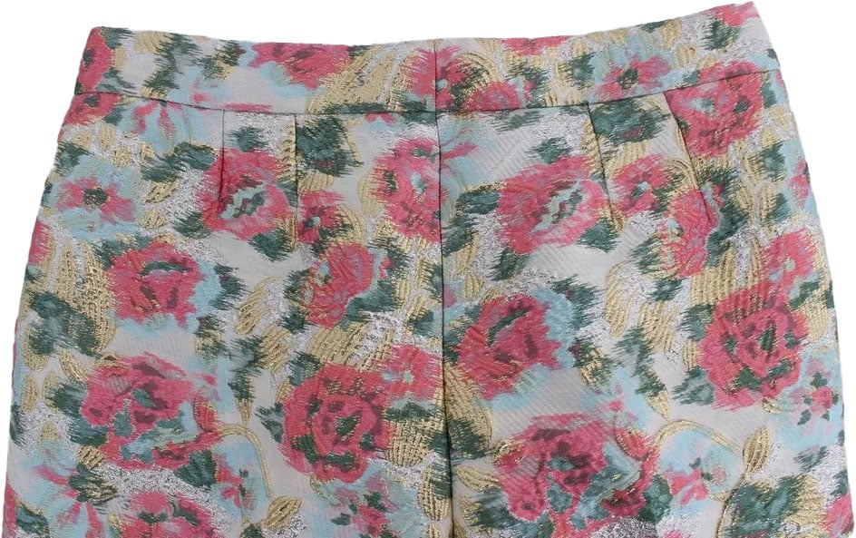 Dolce & Gabbana White Pink Floral Brocade Pants Divers