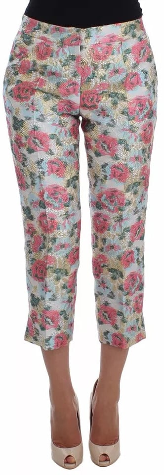 Dolce & Gabbana White Pink Floral Brocade Pants Divers