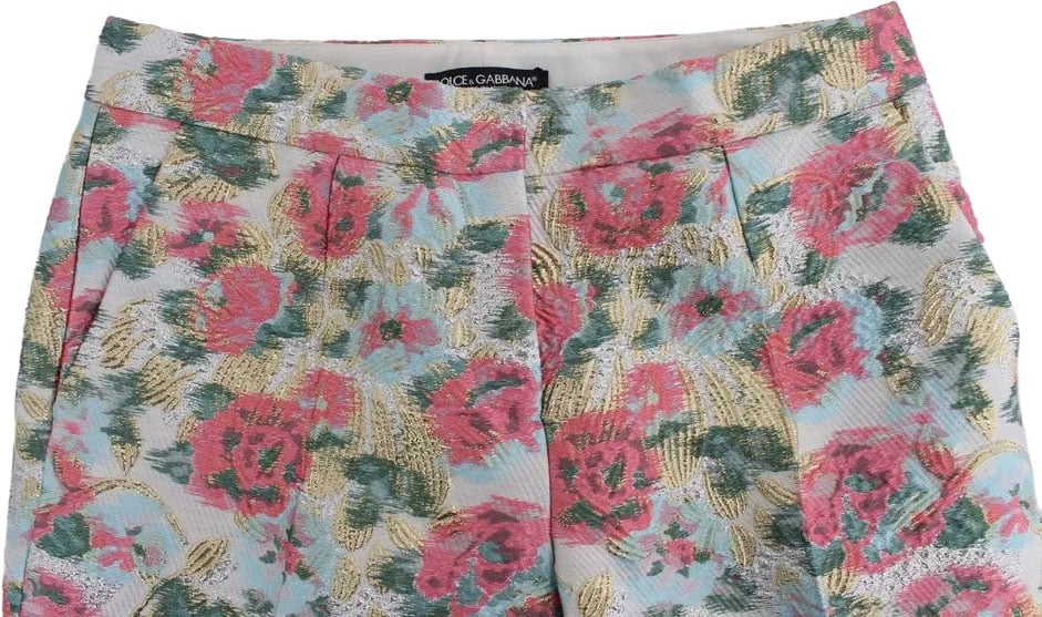 Dolce & Gabbana White Pink Floral Brocade Pants Divers