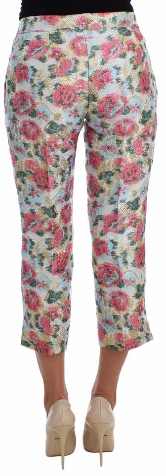 Dolce & Gabbana White Pink Floral Brocade Pants Divers